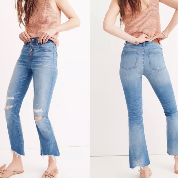 Madewell Cali Demi Boot Raw Hem Button Fly Jeans - Picture 4 of 9